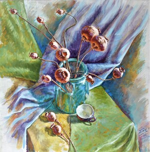 STILL LIFE WITH POPPY HEADS. 2012